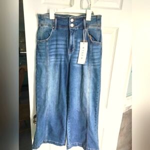 Risen High Rise Front Seam Cropped Wide Leg Denim Jean Size 13/31 NWT